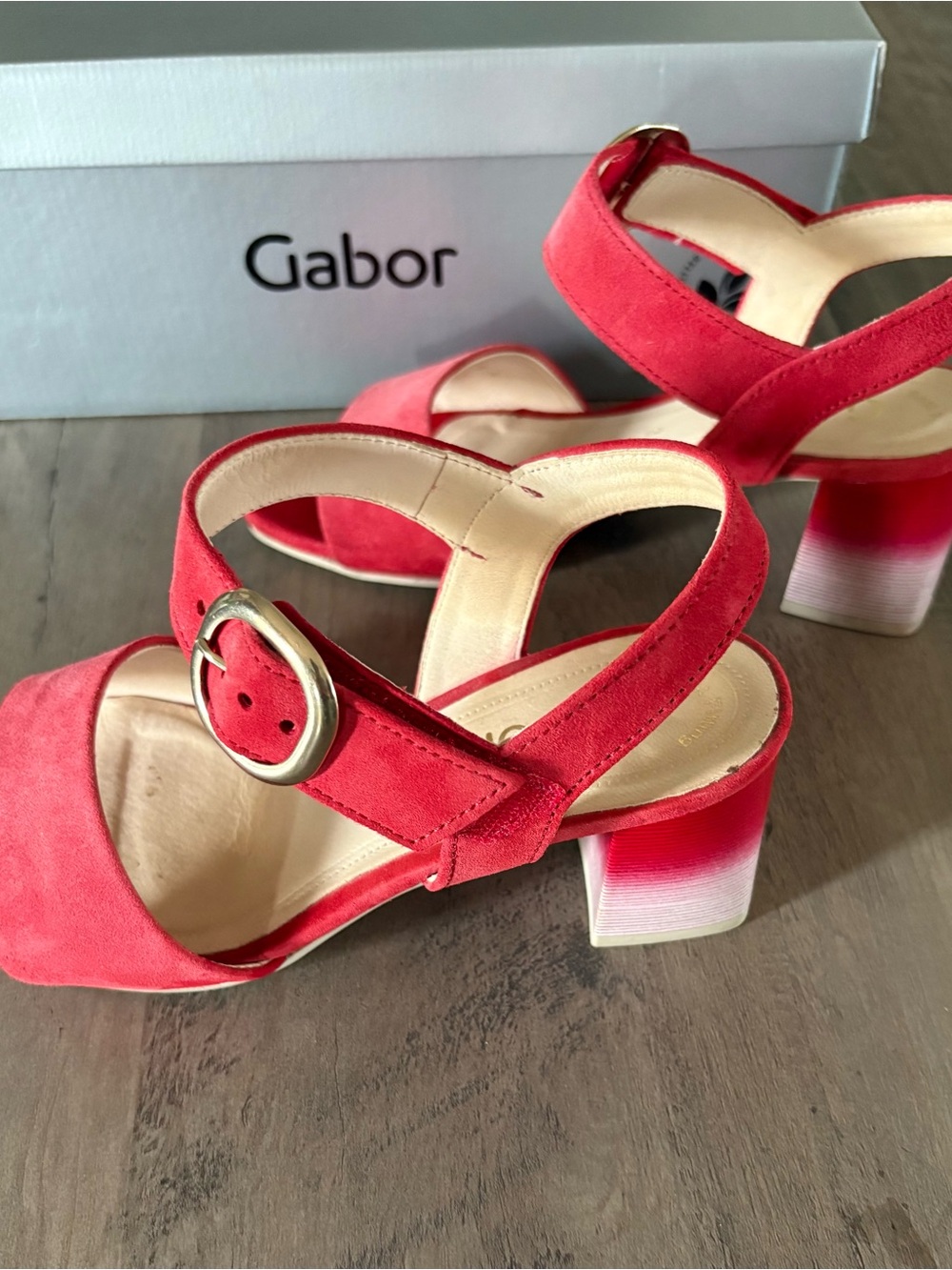 Gabor Red Suede Sandals with Block Heel